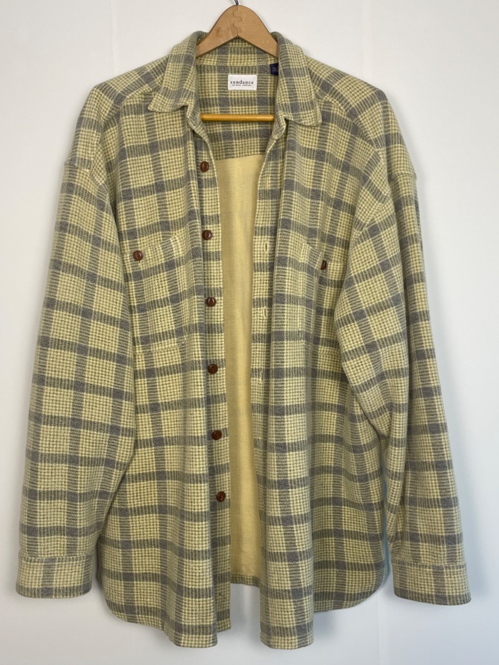 Sundance Plaid Flannel Shirt Jacket Shacket Yellow Gray Boho Cozy Like New Large